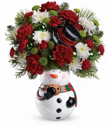 Snowman Cookie Jar Bouquet Cottage Florist Lakeland Fl 33813 Premium Flowers lakeland
